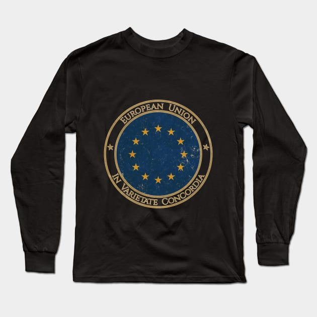 Vintage European Union Europe EU Flag Long Sleeve T-Shirt by DragonXX